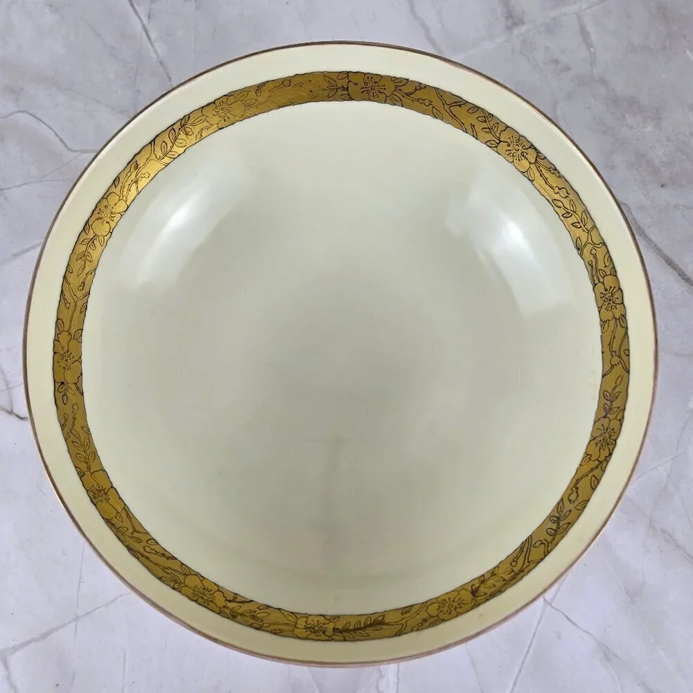 Haviland Porcelain Lusterware Serving Bowl Gold Floral Interior Stripe Vintage